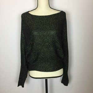 Bisou Bisou Sz S Black Sweater Dolman Sleeve Boat Neck Gold Thread